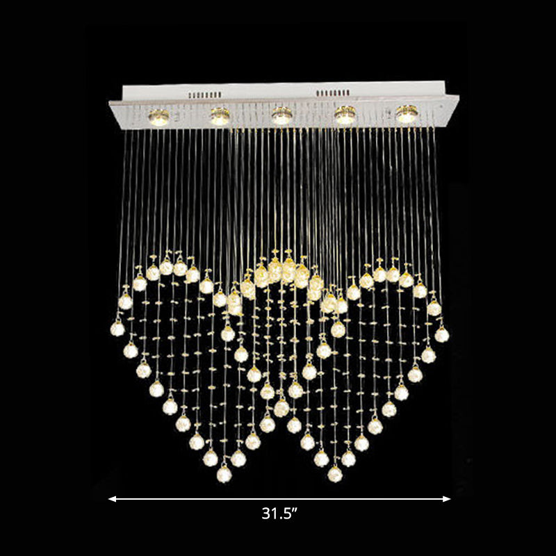 Modern Heart Shaped Flush Light 3/5/6 Heads Clear Crystal Flush Mount Ceiling Light Fixture in Stainless Steel Clearhalo 'Ceiling Lights' 'Close To Ceiling Lights' 'Close to ceiling' 'Flush mount' Lighting' 1981779