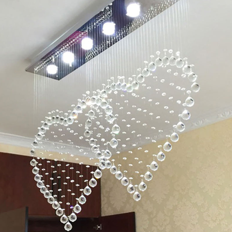 Modern Heart Shaped Flush Light 3/5/6 Heads Clear Crystal Flush Mount Ceiling Light Fixture in Stainless Steel 6 Stainless-Steel Clearhalo 'Ceiling Lights' 'Close To Ceiling Lights' 'Close to ceiling' 'Flush mount' Lighting' 1981780