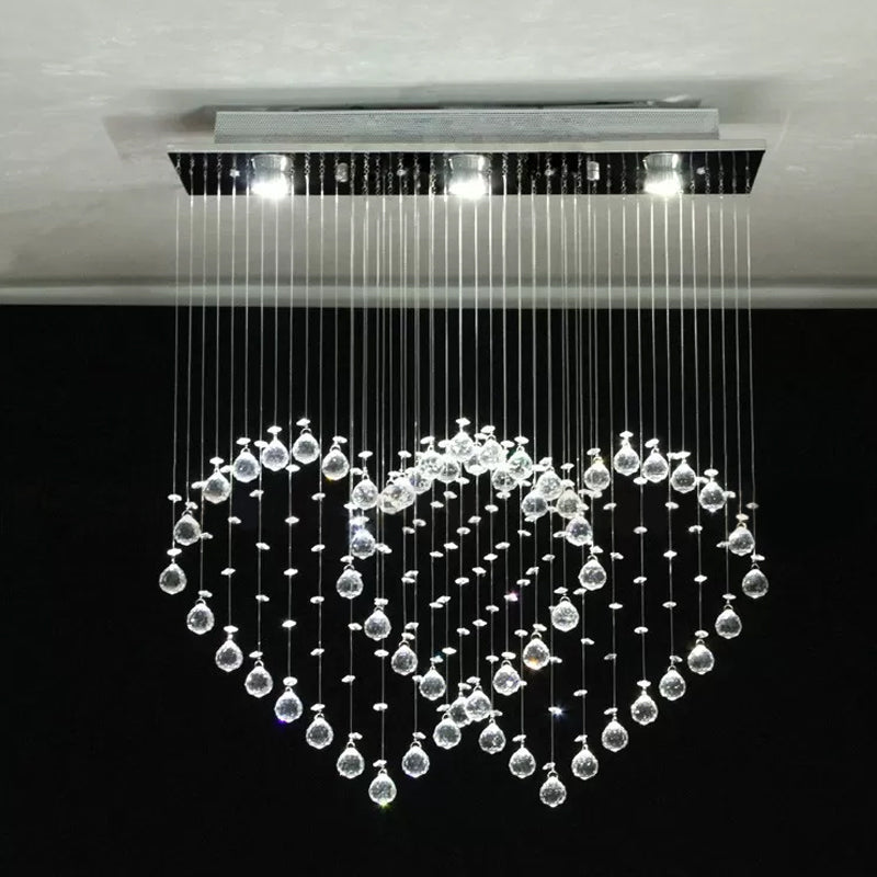 Modern Heart Shaped Flush Light 3/5/6 Heads Clear Crystal Flush Mount Ceiling Light Fixture in Stainless Steel 3 Stainless-Steel Clearhalo 'Ceiling Lights' 'Close To Ceiling Lights' 'Close to ceiling' 'Flush mount' Lighting' 1981784