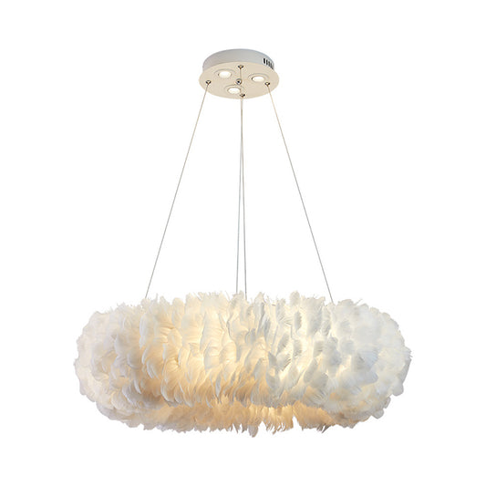Circular Feather Suspension Pendant Light Simple 19.5"/27.5"/31.5" Wide 8 Bulbs White Hanging Lamp Clearhalo 'Ceiling Lights' 'Chandeliers' 'Modern Chandeliers' 'Modern' Lighting' 1981809