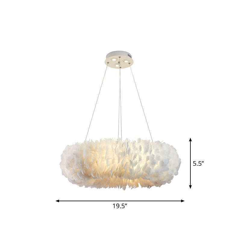 Circular Feather Suspension Pendant Light Simple 19.5"/27.5"/31.5" Wide 8 Bulbs White Hanging Lamp Clearhalo 'Ceiling Lights' 'Chandeliers' 'Modern Chandeliers' 'Modern' Lighting' 1981810