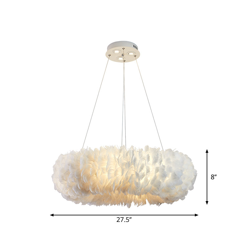 Circular Feather Suspension Pendant Light Simple 19.5"/27.5"/31.5" Wide 8 Bulbs White Hanging Lamp Clearhalo 'Ceiling Lights' 'Chandeliers' 'Modern Chandeliers' 'Modern' Lighting' 1981812