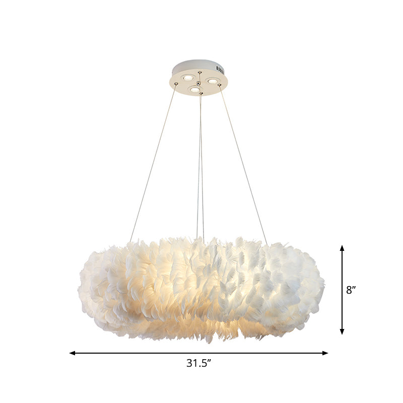 Circular Feather Suspension Pendant Light Simple 19.5"/27.5"/31.5" Wide 8 Bulbs White Hanging Lamp Clearhalo 'Ceiling Lights' 'Chandeliers' 'Modern Chandeliers' 'Modern' Lighting' 1981813