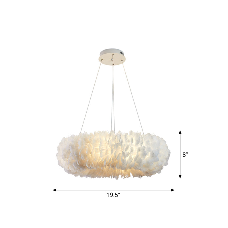 Circular Feather Suspension Pendant Light Simple 19.5"/27.5"/31.5" Wide 8 Bulbs White Hanging Lamp Clearhalo 'Ceiling Lights' 'Chandeliers' 'Modern Chandeliers' 'Modern' Lighting' 1981818
