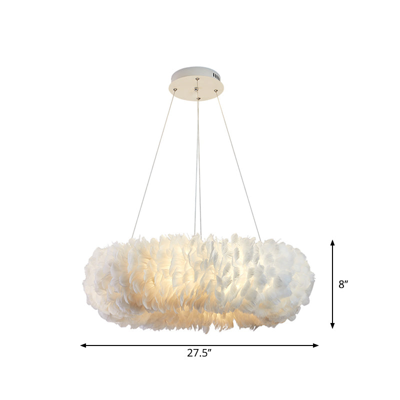 Circular Feather Suspension Pendant Light Simple 19.5"/27.5"/31.5" Wide 8 Bulbs White Hanging Lamp Clearhalo 'Ceiling Lights' 'Chandeliers' 'Modern Chandeliers' 'Modern' Lighting' 1981820