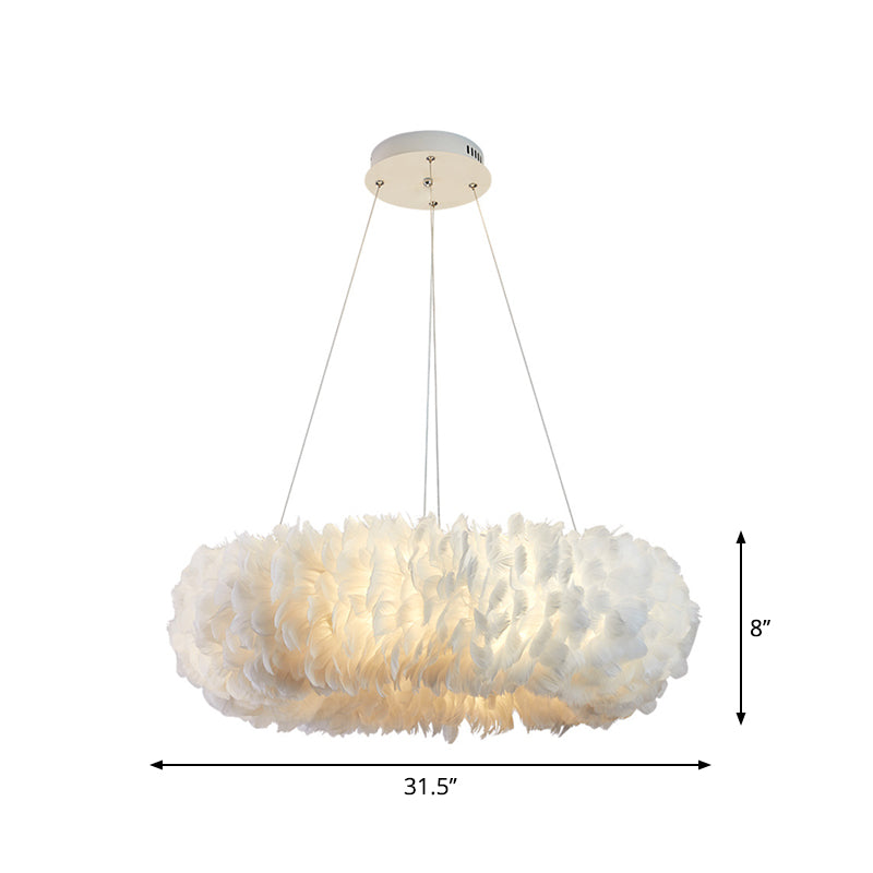 Circular Feather Suspension Pendant Light Simple 19.5"/27.5"/31.5" Wide 8 Bulbs White Hanging Lamp Clearhalo 'Ceiling Lights' 'Chandeliers' 'Modern Chandeliers' 'Modern' Lighting' 1981821