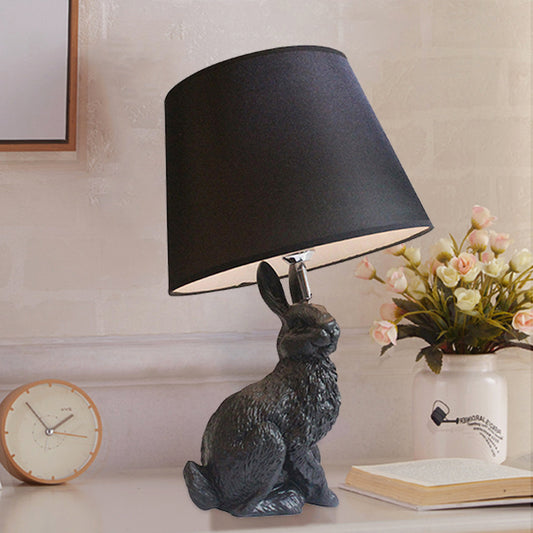 Resin Bunny Desk Light with Tapered Shade Study Room 1 Light Animal Desk Lamp in Black Black Clearhalo 'Lamps' 'Table Lamps' Lighting' 198188