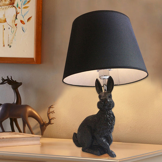Resin Bunny Desk Light with Tapered Shade Study Room 1 Light Animal Desk Lamp in Black Clearhalo 'Lamps' 'Table Lamps' Lighting' 198189