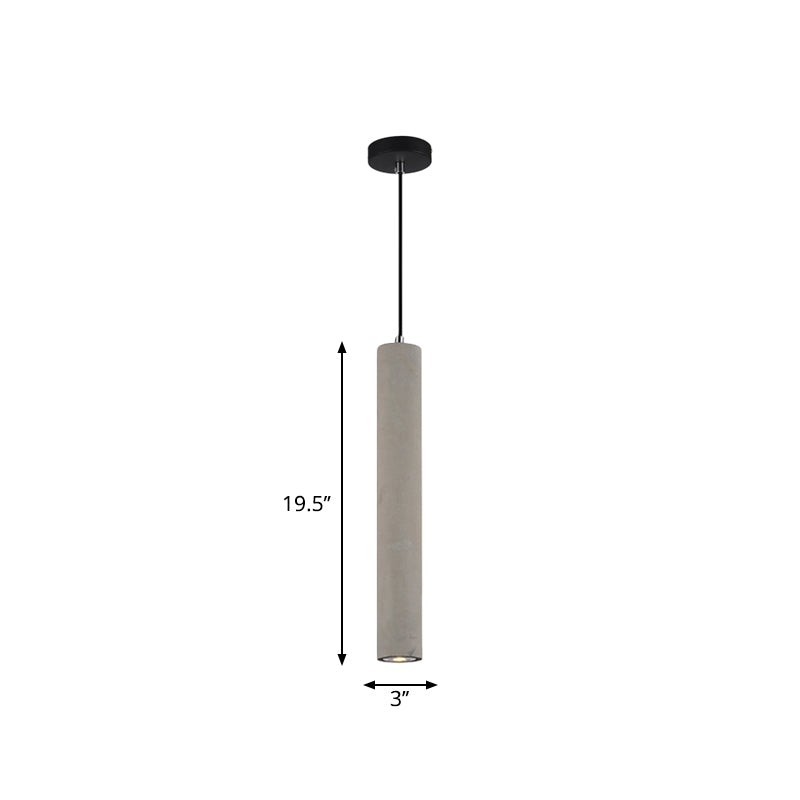 Tubular Bedside Down Lighting Pendant Cement 10.5"/19.5" Tall LED Nordic Ceiling Lamp in White/Yellow Light Clearhalo 'Ceiling Lights' 'Industrial Pendants' 'Industrial' 'Middle Century Pendants' 'Pendant Lights' 'Pendants' 'Tiffany' Lighting' 1981988