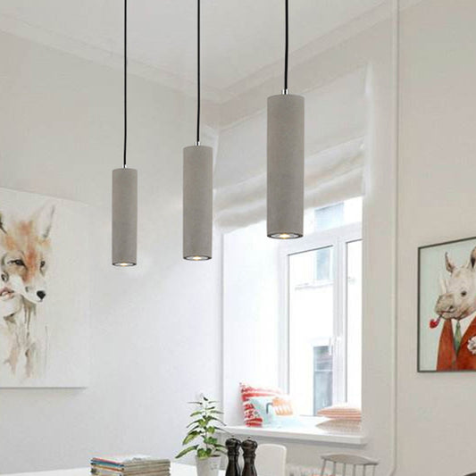 Tubular Bedside Down Lighting Pendant Cement 10.5"/19.5" Tall LED Nordic Ceiling Lamp in White/Yellow Light Grey 10.5" Clearhalo 'Ceiling Lights' 'Industrial Pendants' 'Industrial' 'Middle Century Pendants' 'Pendant Lights' 'Pendants' 'Tiffany' Lighting' 1981989
