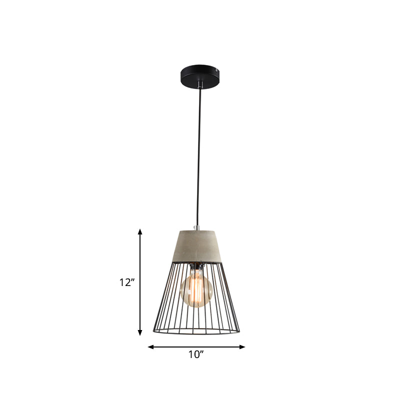 1-Light Pendant Light Fixture Industrial Cone/Cylinder/Triangle Iron Hanging Lamp in Black with Cement Socket Clearhalo 'Art Deco Pendants' 'Black' 'Cast Iron' 'Ceiling Lights' 'Ceramic' 'Crystal' 'Industrial Pendants' 'Industrial' 'Metal' 'Middle Century Pendants' 'Pendant Lights' 'Pendants' 'Rustic Pendants' 'Tiffany' Lighting' 1982012