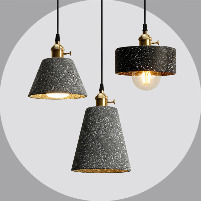 Single Bedside Drop Pendant Nordic Black/Grey Hanging Light with Tapered/Cone/Cylinder Cement Shade and Rotary Switch Clearhalo 'Ceiling Lights' 'Industrial Pendants' 'Industrial' 'Middle Century Pendants' 'Pendant Lights' 'Pendants' 'Tiffany' Lighting' 1982019