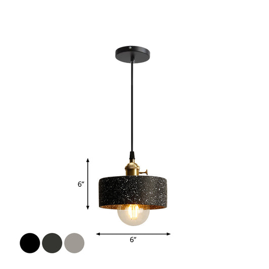 Single Bedside Drop Pendant Nordic Black/Grey Hanging Light with Tapered/Cone/Cylinder Cement Shade and Rotary Switch Clearhalo 'Ceiling Lights' 'Industrial Pendants' 'Industrial' 'Middle Century Pendants' 'Pendant Lights' 'Pendants' 'Tiffany' Lighting' 1982022