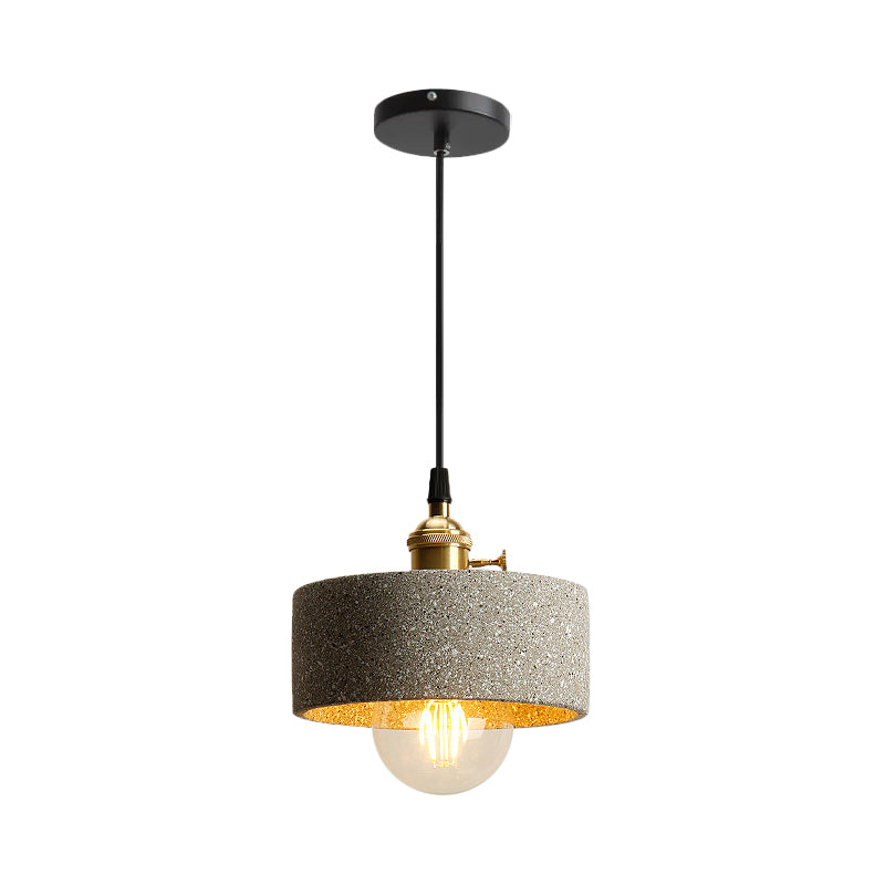 Single Bedside Drop Pendant Nordic Black/Grey Hanging Light with Tapered/Cone/Cylinder Cement Shade and Rotary Switch Grey B Clearhalo 'Ceiling Lights' 'Industrial Pendants' 'Industrial' 'Middle Century Pendants' 'Pendant Lights' 'Pendants' 'Tiffany' Lighting' 1982025
