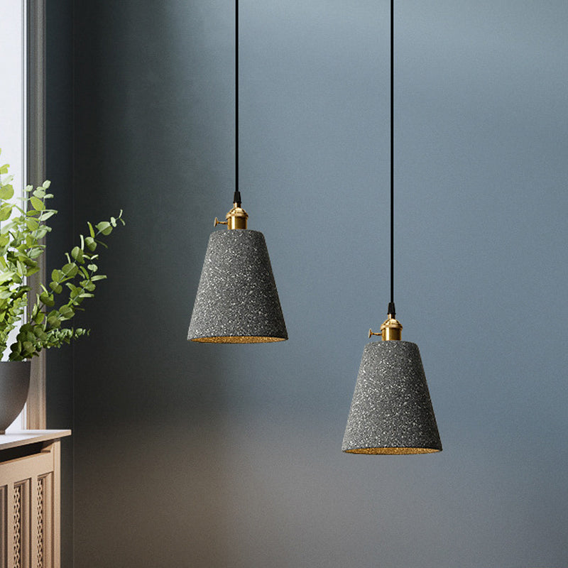 Single Bedside Drop Pendant Nordic Black/Grey Hanging Light with Tapered/Cone/Cylinder Cement Shade and Rotary Switch Dark Gray C Clearhalo 'Ceiling Lights' 'Industrial Pendants' 'Industrial' 'Middle Century Pendants' 'Pendant Lights' 'Pendants' 'Tiffany' Lighting' 1982037