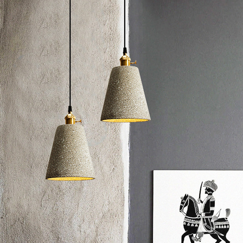 Single Bedside Drop Pendant Nordic Black/Grey Hanging Light with Tapered/Cone/Cylinder Cement Shade and Rotary Switch Grey C Clearhalo 'Ceiling Lights' 'Industrial Pendants' 'Industrial' 'Middle Century Pendants' 'Pendant Lights' 'Pendants' 'Tiffany' Lighting' 1982039