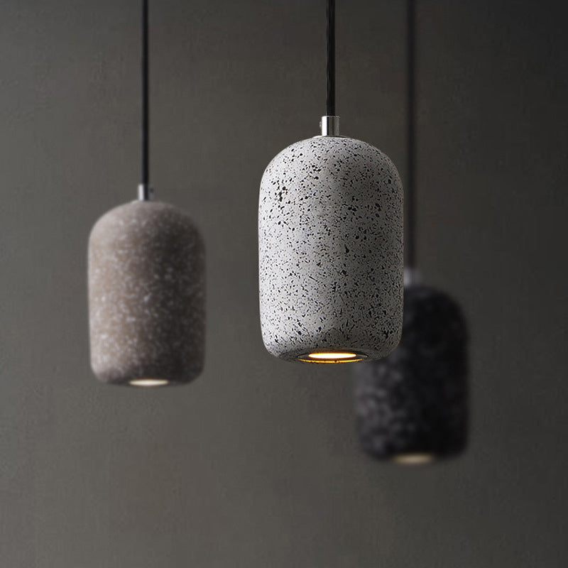 Capsule Shaped Dining Room Pendant Loft Terrazzo Black/Grey/White LED Ceiling Hang Lamp in Warm/White Light Clearhalo 'Ceiling Lights' 'Industrial Pendants' 'Industrial' 'Middle Century Pendants' 'Pendant Lights' 'Pendants' 'Tiffany' Lighting' 1982047