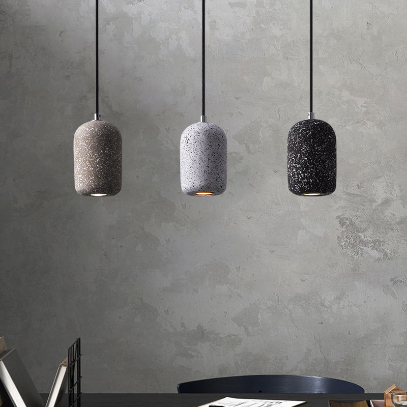 Capsule Shaped Dining Room Pendant Loft Terrazzo Black/Grey/White LED Ceiling Hang Lamp in Warm/White Light Grey Clearhalo 'Ceiling Lights' 'Industrial Pendants' 'Industrial' 'Middle Century Pendants' 'Pendant Lights' 'Pendants' 'Tiffany' Lighting' 1982051