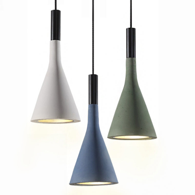 Grey/White/Coffee Funnel Pendant Light Nordic Cement 1 Head Dining Table Suspended Lighting Fixture Clearhalo 'Ceiling Lights' 'Industrial Pendants' 'Industrial' 'Middle Century Pendants' 'Pendant Lights' 'Pendants' 'Tiffany' Lighting' 1982060