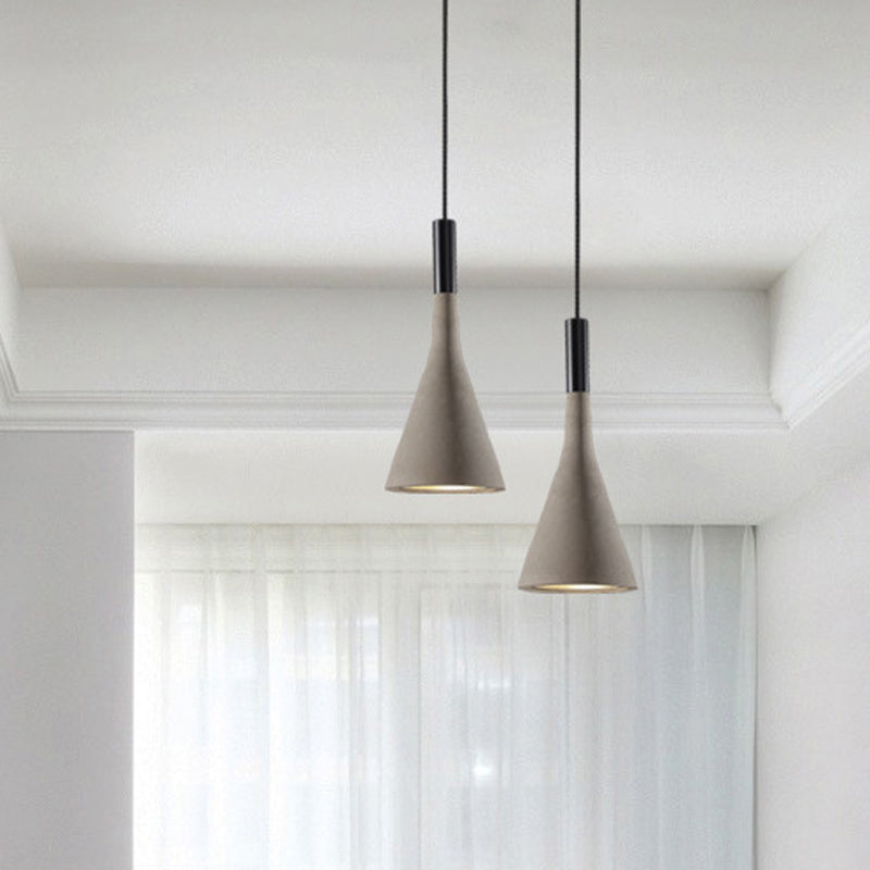 Grey/White/Coffee Funnel Pendant Light Nordic Cement 1 Head Dining Table Suspended Lighting Fixture Clearhalo 'Ceiling Lights' 'Industrial Pendants' 'Industrial' 'Middle Century Pendants' 'Pendant Lights' 'Pendants' 'Tiffany' Lighting' 1982061