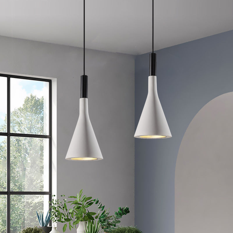 Grey/White/Coffee Funnel Pendant Light Nordic Cement 1 Head Dining Table Suspended Lighting Fixture Clearhalo 'Ceiling Lights' 'Industrial Pendants' 'Industrial' 'Middle Century Pendants' 'Pendant Lights' 'Pendants' 'Tiffany' Lighting' 1982066