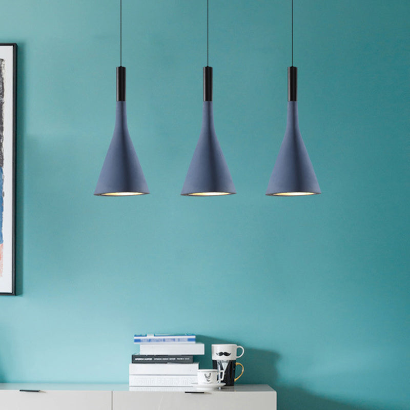 Grey/White/Coffee Funnel Pendant Light Nordic Cement 1 Head Dining Table Suspended Lighting Fixture Blue Clearhalo 'Ceiling Lights' 'Industrial Pendants' 'Industrial' 'Middle Century Pendants' 'Pendant Lights' 'Pendants' 'Tiffany' Lighting' 1982068