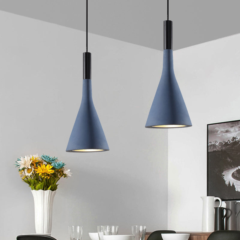 Grey/White/Coffee Funnel Pendant Light Nordic Cement 1 Head Dining Table Suspended Lighting Fixture Clearhalo 'Ceiling Lights' 'Industrial Pendants' 'Industrial' 'Middle Century Pendants' 'Pendant Lights' 'Pendants' 'Tiffany' Lighting' 1982070