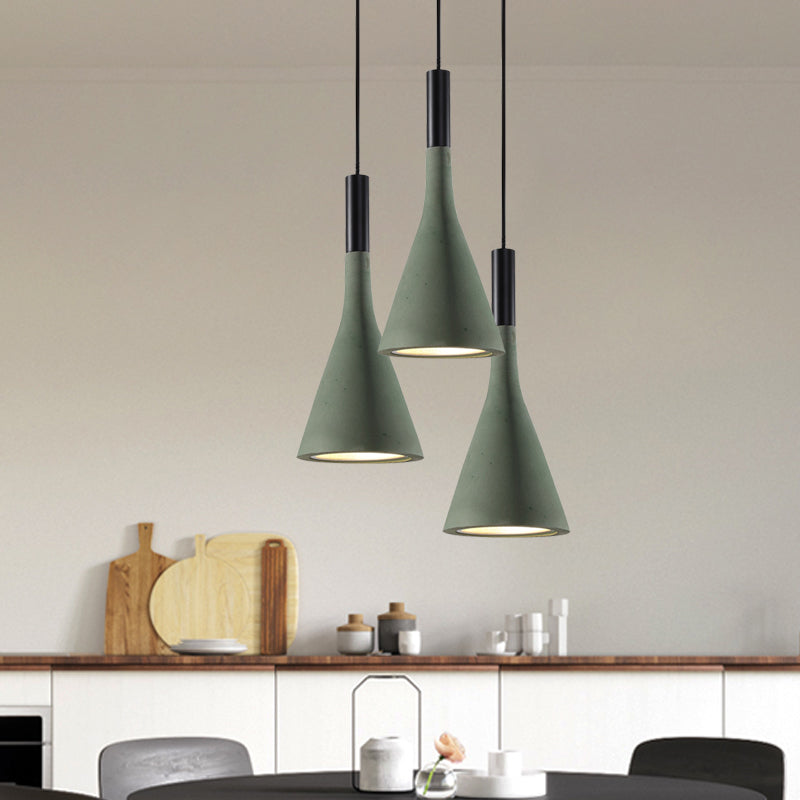 Grey/White/Coffee Funnel Pendant Light Nordic Cement 1 Head Dining Table Suspended Lighting Fixture Clearhalo 'Ceiling Lights' 'Industrial Pendants' 'Industrial' 'Middle Century Pendants' 'Pendant Lights' 'Pendants' 'Tiffany' Lighting' 1982074