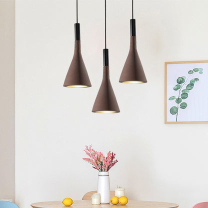 Grey/White/Coffee Funnel Pendant Light Nordic Cement 1 Head Dining Table Suspended Lighting Fixture Coffee Clearhalo 'Ceiling Lights' 'Industrial Pendants' 'Industrial' 'Middle Century Pendants' 'Pendant Lights' 'Pendants' 'Tiffany' Lighting' 1982076