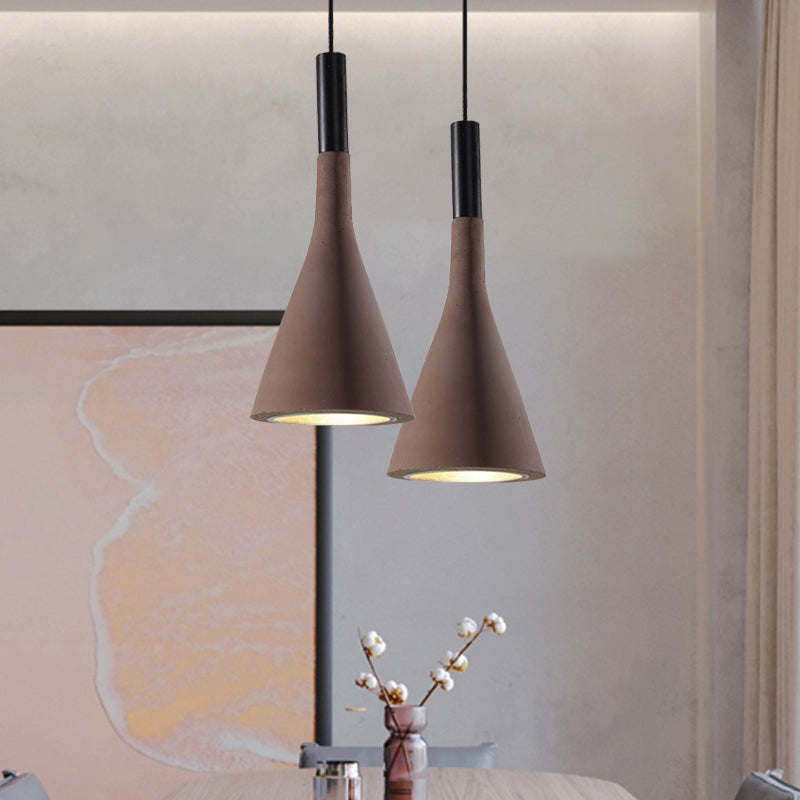 Grey/White/Coffee Funnel Pendant Light Nordic Cement 1 Head Dining Table Suspended Lighting Fixture Clearhalo 'Ceiling Lights' 'Industrial Pendants' 'Industrial' 'Middle Century Pendants' 'Pendant Lights' 'Pendants' 'Tiffany' Lighting' 1982077