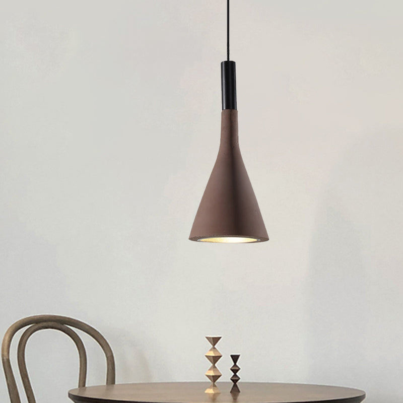 Grey/White/Coffee Funnel Pendant Light Nordic Cement 1 Head Dining Table Suspended Lighting Fixture Clearhalo 'Ceiling Lights' 'Industrial Pendants' 'Industrial' 'Middle Century Pendants' 'Pendant Lights' 'Pendants' 'Tiffany' Lighting' 1982078