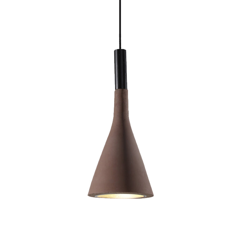 Grey/White/Coffee Funnel Pendant Light Nordic Cement 1 Head Dining Table Suspended Lighting Fixture Clearhalo 'Ceiling Lights' 'Industrial Pendants' 'Industrial' 'Middle Century Pendants' 'Pendant Lights' 'Pendants' 'Tiffany' Lighting' 1982079