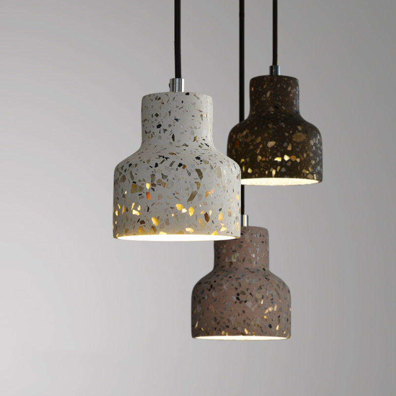 Terrazzo Black/Red/Pink Hanging Lamp Bottle 1 Bulb Nordic Down Lighting Pendant over Dining Table White Clearhalo 'Ceiling Lights' 'Industrial Pendants' 'Industrial' 'Middle Century Pendants' 'Pendant Lights' 'Pendants' 'Tiffany' Lighting' 1982080