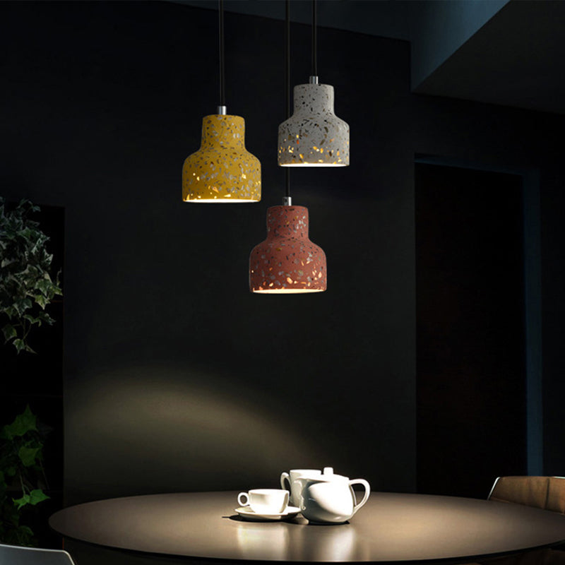 Terrazzo Black/Red/Pink Hanging Lamp Bottle 1 Bulb Nordic Down Lighting Pendant over Dining Table Clearhalo 'Ceiling Lights' 'Industrial Pendants' 'Industrial' 'Middle Century Pendants' 'Pendant Lights' 'Pendants' 'Tiffany' Lighting' 1982081