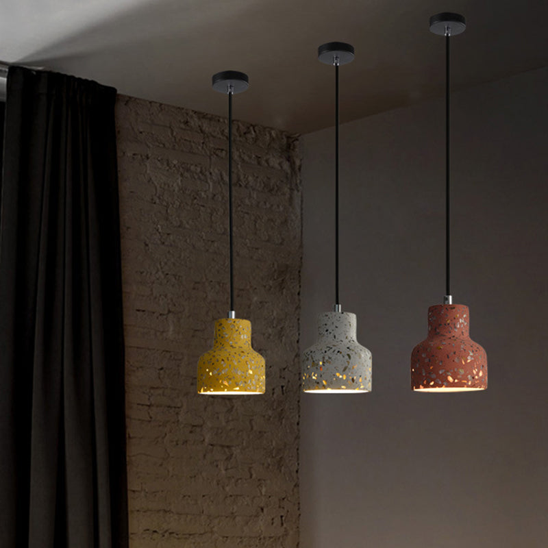Terrazzo Black/Red/Pink Hanging Lamp Bottle 1 Bulb Nordic Down Lighting Pendant over Dining Table Red Clearhalo 'Ceiling Lights' 'Industrial Pendants' 'Industrial' 'Middle Century Pendants' 'Pendant Lights' 'Pendants' 'Tiffany' Lighting' 1982085