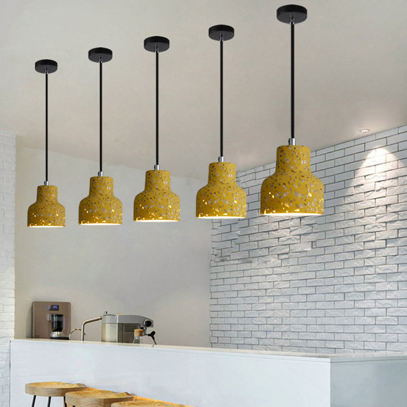 Terrazzo Black/Red/Pink Hanging Lamp Bottle 1 Bulb Nordic Down Lighting Pendant over Dining Table Yellow Clearhalo 'Ceiling Lights' 'Industrial Pendants' 'Industrial' 'Middle Century Pendants' 'Pendant Lights' 'Pendants' 'Tiffany' Lighting' 1982089