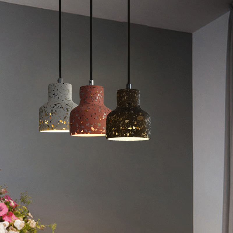 Terrazzo Black/Red/Pink Hanging Lamp Bottle 1 Bulb Nordic Down Lighting Pendant over Dining Table Black Clearhalo 'Ceiling Lights' 'Industrial Pendants' 'Industrial' 'Middle Century Pendants' 'Pendant Lights' 'Pendants' 'Tiffany' Lighting' 1982093