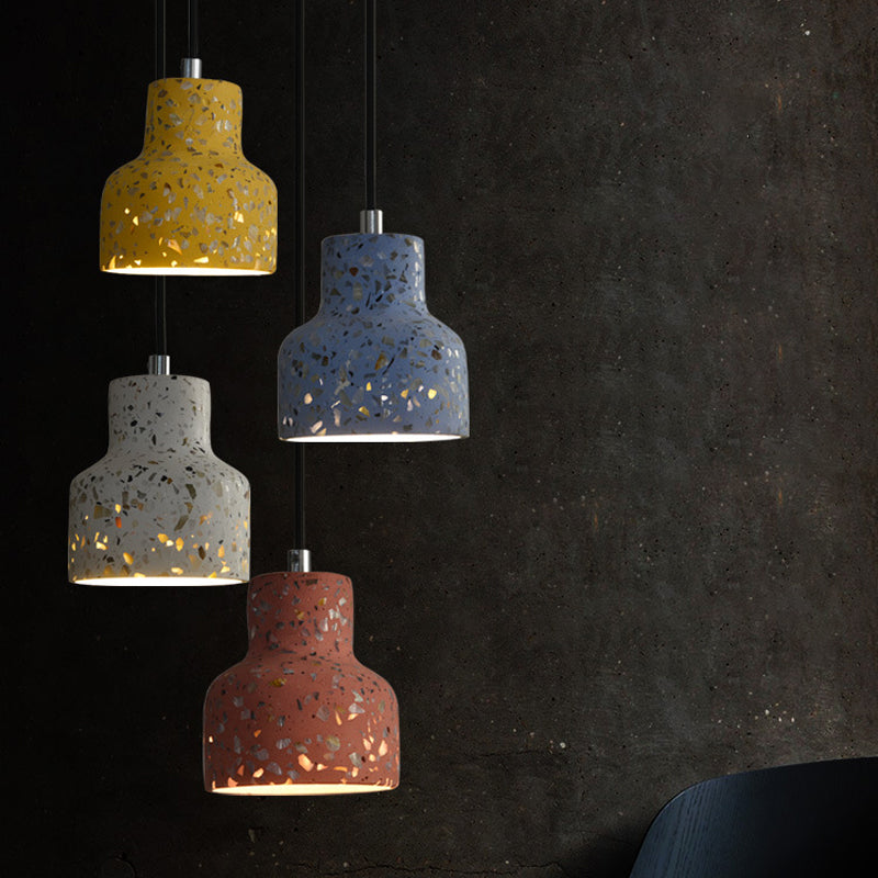 Terrazzo Black/Red/Pink Hanging Lamp Bottle 1 Bulb Nordic Down Lighting Pendant over Dining Table Blue Clearhalo 'Ceiling Lights' 'Industrial Pendants' 'Industrial' 'Middle Century Pendants' 'Pendant Lights' 'Pendants' 'Tiffany' Lighting' 1982097