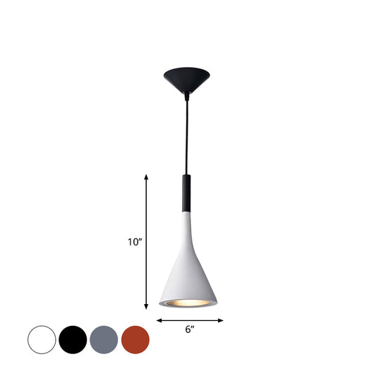 Minimalist Funnel Pendant Lighting Single Cement Hanging Light Fixture in Red/Black/White for Bedside Clearhalo 'Ceiling Lights' 'Industrial Pendants' 'Industrial' 'Middle Century Pendants' 'Pendant Lights' 'Pendants' 'Tiffany' Lighting' 1982108