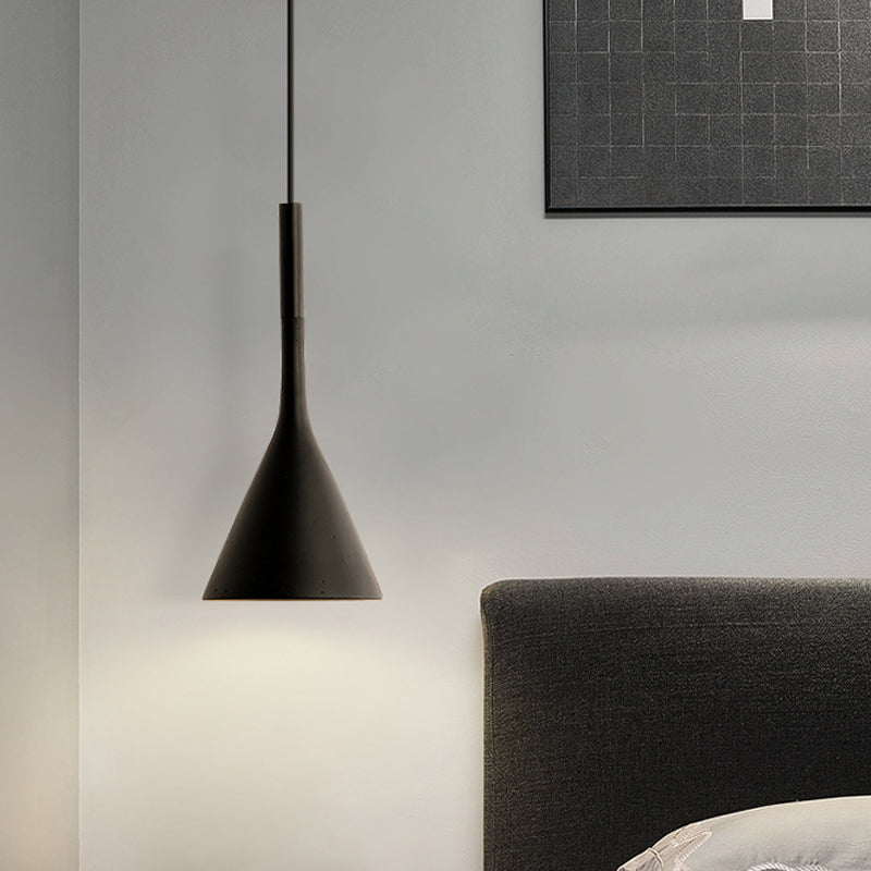 Minimalist Funnel Pendant Lighting Single Cement Hanging Light Fixture in Red/Black/White for Bedside Black Clearhalo 'Ceiling Lights' 'Industrial Pendants' 'Industrial' 'Middle Century Pendants' 'Pendant Lights' 'Pendants' 'Tiffany' Lighting' 1982109
