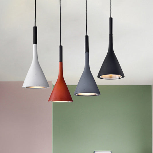 Minimalist Funnel Pendant Lighting Single Cement Hanging Light Fixture in Red/Black/White for Bedside Grey Clearhalo 'Ceiling Lights' 'Industrial Pendants' 'Industrial' 'Middle Century Pendants' 'Pendant Lights' 'Pendants' 'Tiffany' Lighting' 1982112