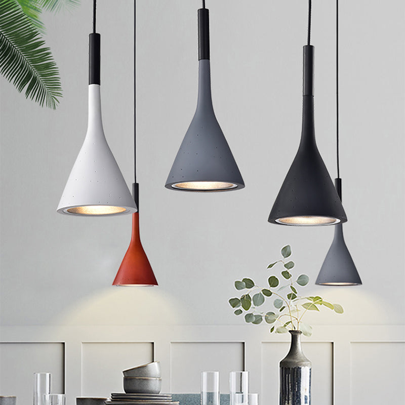 Minimalist Funnel Pendant Lighting Single Cement Hanging Light Fixture in Red/Black/White for Bedside Clearhalo 'Ceiling Lights' 'Industrial Pendants' 'Industrial' 'Middle Century Pendants' 'Pendant Lights' 'Pendants' 'Tiffany' Lighting' 1982113