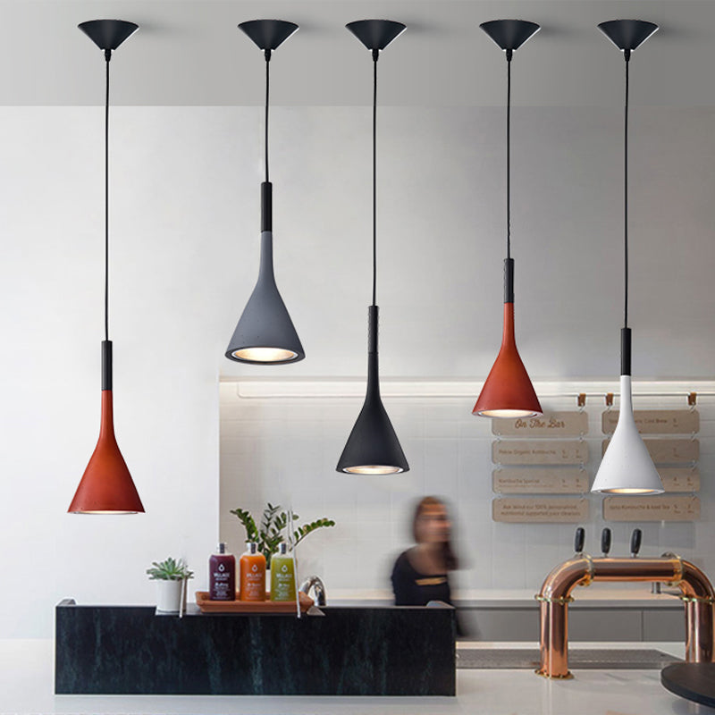 Minimalist Funnel Pendant Lighting Single Cement Hanging Light Fixture in Red/Black/White for Bedside Red Clearhalo 'Ceiling Lights' 'Industrial Pendants' 'Industrial' 'Middle Century Pendants' 'Pendant Lights' 'Pendants' 'Tiffany' Lighting' 1982115