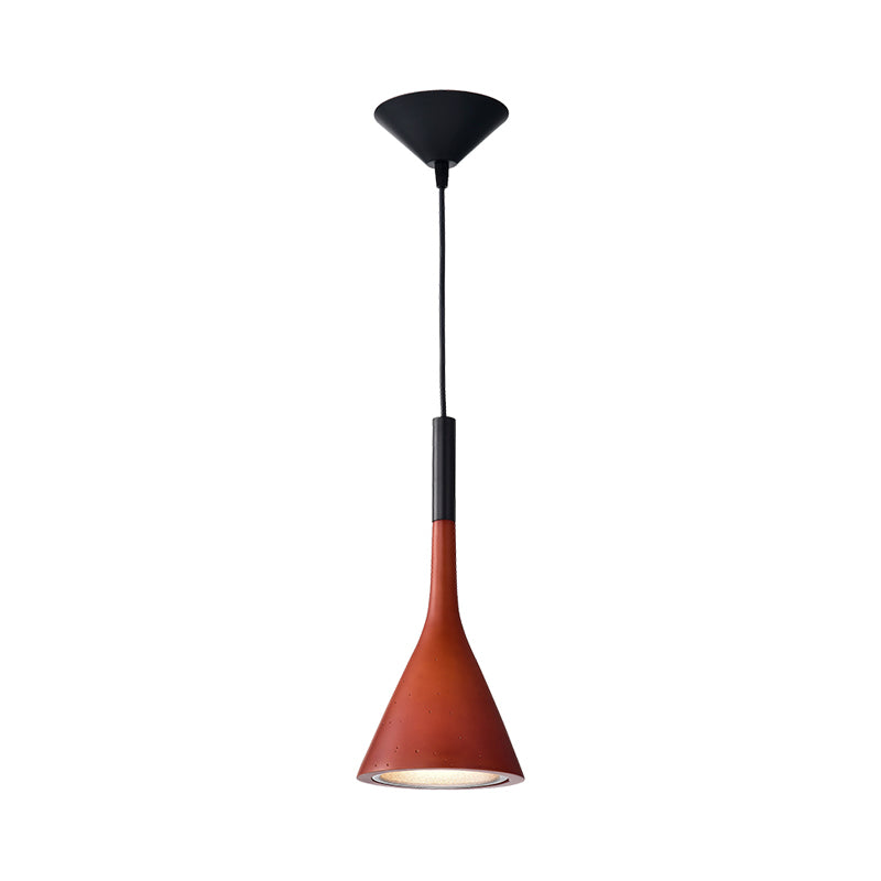 Minimalist Funnel Pendant Lighting Single Cement Hanging Light Fixture in Red/Black/White for Bedside Clearhalo 'Ceiling Lights' 'Industrial Pendants' 'Industrial' 'Middle Century Pendants' 'Pendant Lights' 'Pendants' 'Tiffany' Lighting' 1982116