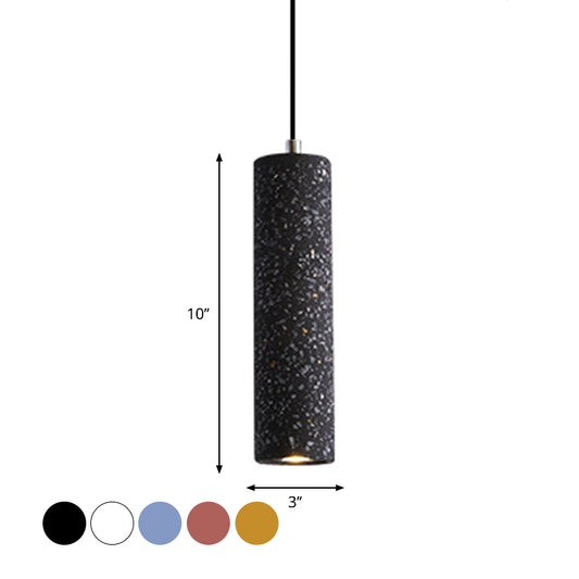 Black/Red/Blue LED Hanging Light Nordic Terrazzo Tube Suspension Pendant Light for Dining Room Clearhalo 'Ceiling Lights' 'Industrial Pendants' 'Industrial' 'Middle Century Pendants' 'Pendant Lights' 'Pendants' 'Tiffany' Lighting' 1982129