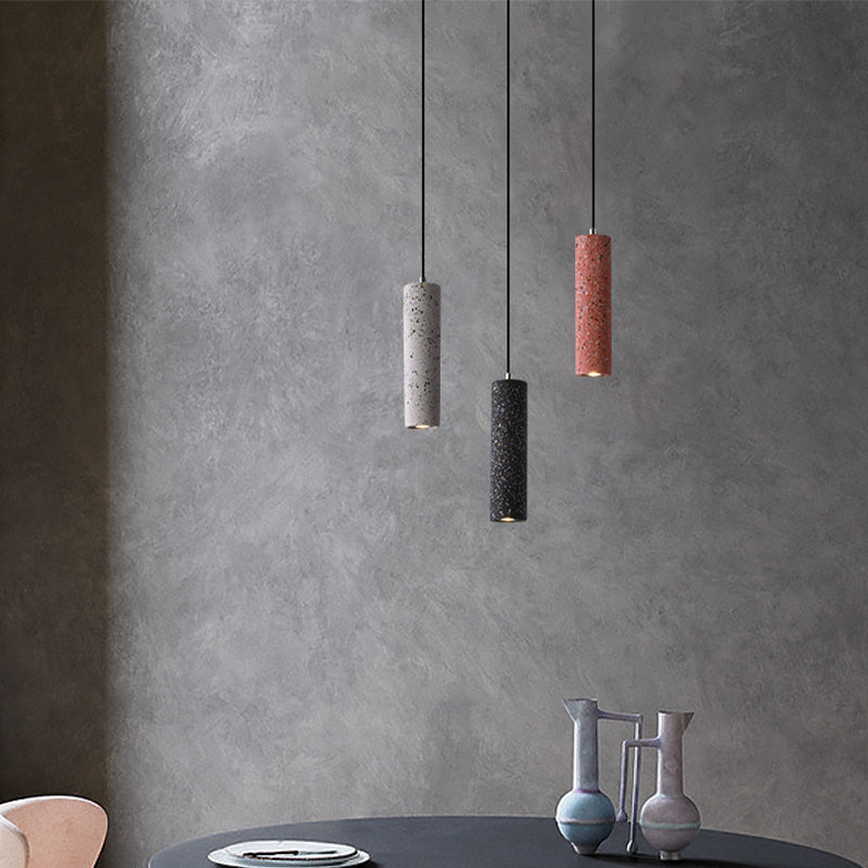 Black/Red/Blue LED Hanging Light Nordic Terrazzo Tube Suspension Pendant Light for Dining Room White Clearhalo 'Ceiling Lights' 'Industrial Pendants' 'Industrial' 'Middle Century Pendants' 'Pendant Lights' 'Pendants' 'Tiffany' Lighting' 1982130