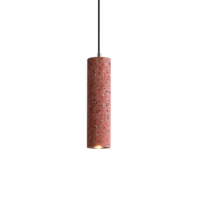Black/Red/Blue LED Hanging Light Nordic Terrazzo Tube Suspension Pendant Light for Dining Room Red Clearhalo 'Ceiling Lights' 'Industrial Pendants' 'Industrial' 'Middle Century Pendants' 'Pendant Lights' 'Pendants' 'Tiffany' Lighting' 1982134