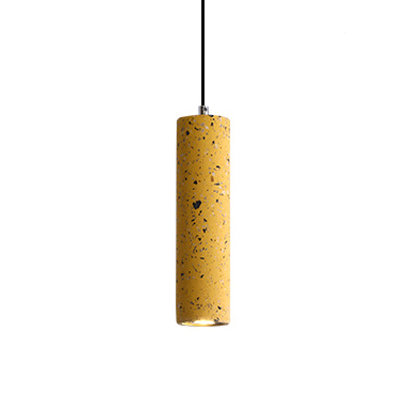 Black/Red/Blue LED Hanging Light Nordic Terrazzo Tube Suspension Pendant Light for Dining Room Yellow Clearhalo 'Ceiling Lights' 'Industrial Pendants' 'Industrial' 'Middle Century Pendants' 'Pendant Lights' 'Pendants' 'Tiffany' Lighting' 1982135