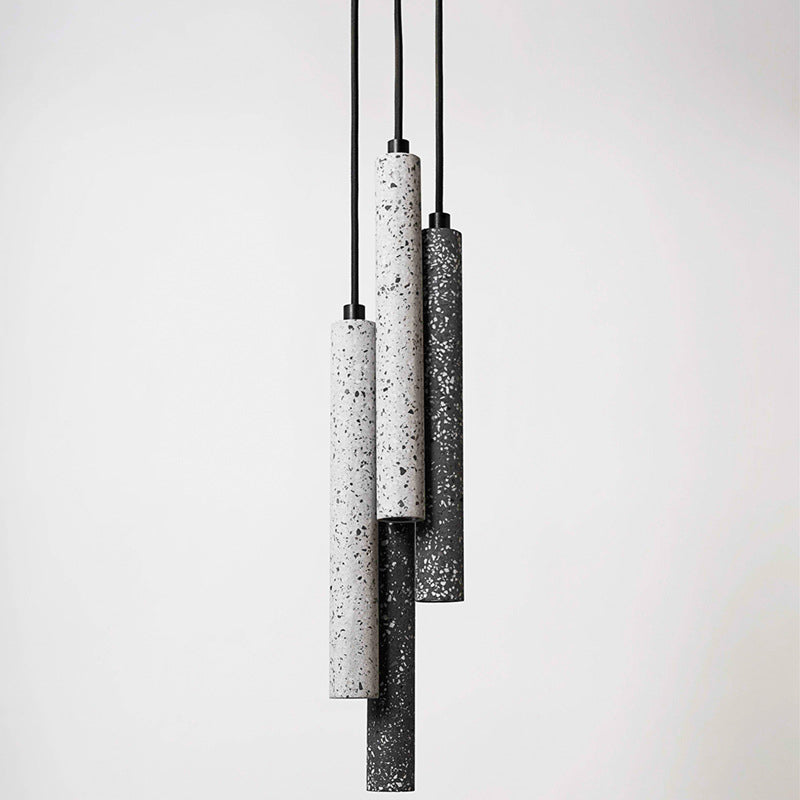 Terrazzo Flute Pendulum Light Nordic 10"/19.5" Tall LED Bistro Hanging Pendant in White/Black Clearhalo 'Ceiling Lights' 'Industrial Pendants' 'Industrial' 'Middle Century Pendants' 'Pendant Lights' 'Pendants' 'Tiffany' Lighting' 1982137
