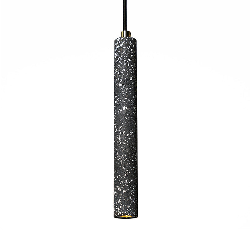 Terrazzo Flute Pendulum Light Nordic 10"/19.5" Tall LED Bistro Hanging Pendant in White/Black Clearhalo 'Ceiling Lights' 'Industrial Pendants' 'Industrial' 'Middle Century Pendants' 'Pendant Lights' 'Pendants' 'Tiffany' Lighting' 1982139